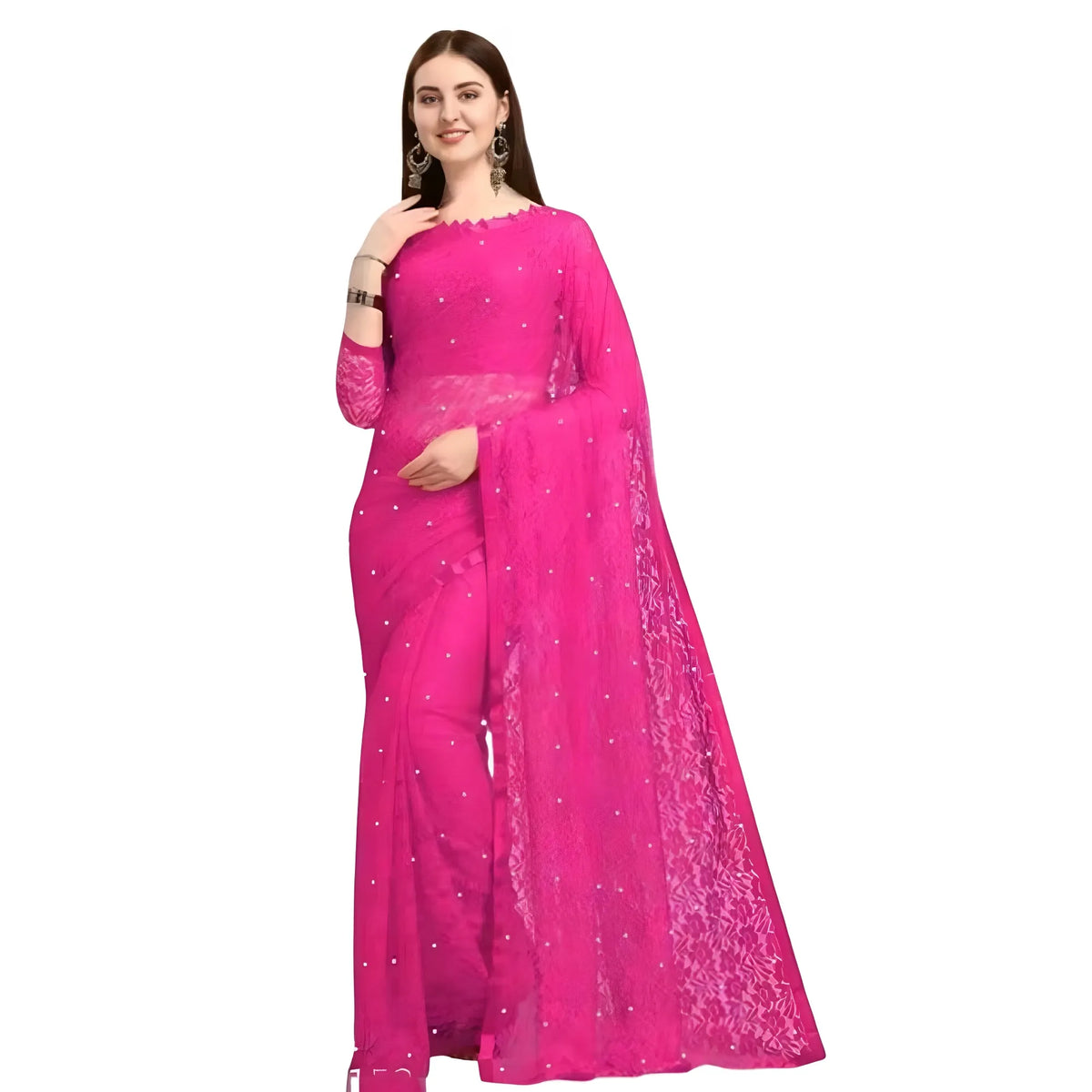 Women's Net Self Design Saree With Unstitched Blouse 5.5Mtr  (Rani)