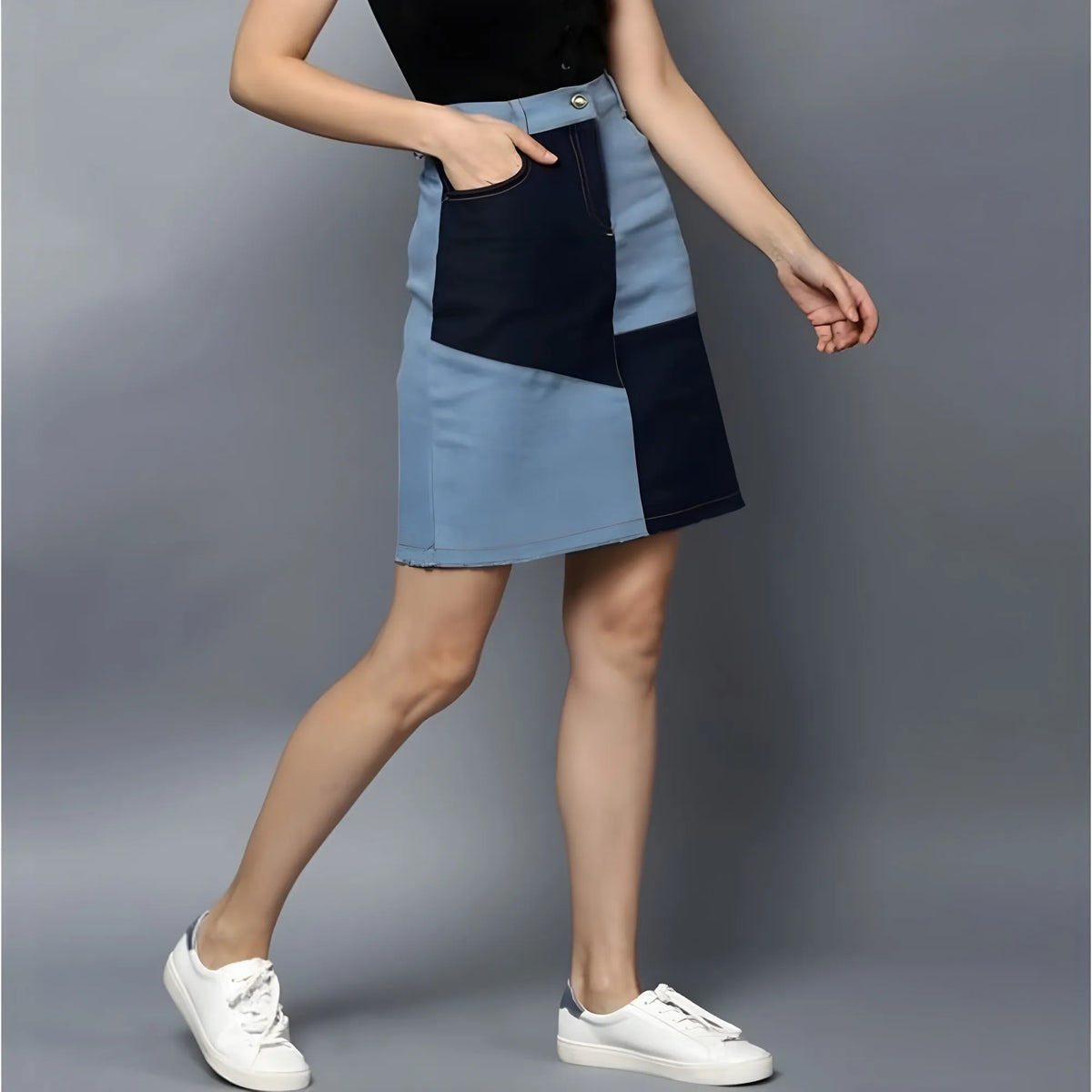 Women's Denim Brick Style Buttoned Skirt (blue) | Women Signature Collection