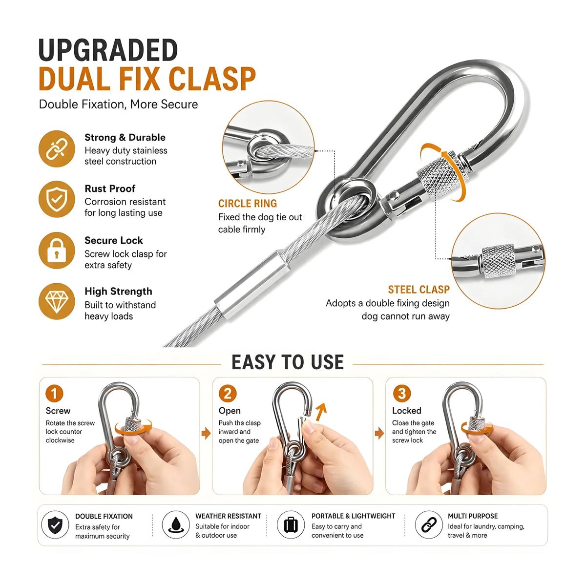 Stainless Steel Clothes Drying Rope With Hooks 10 Meter (Silver)