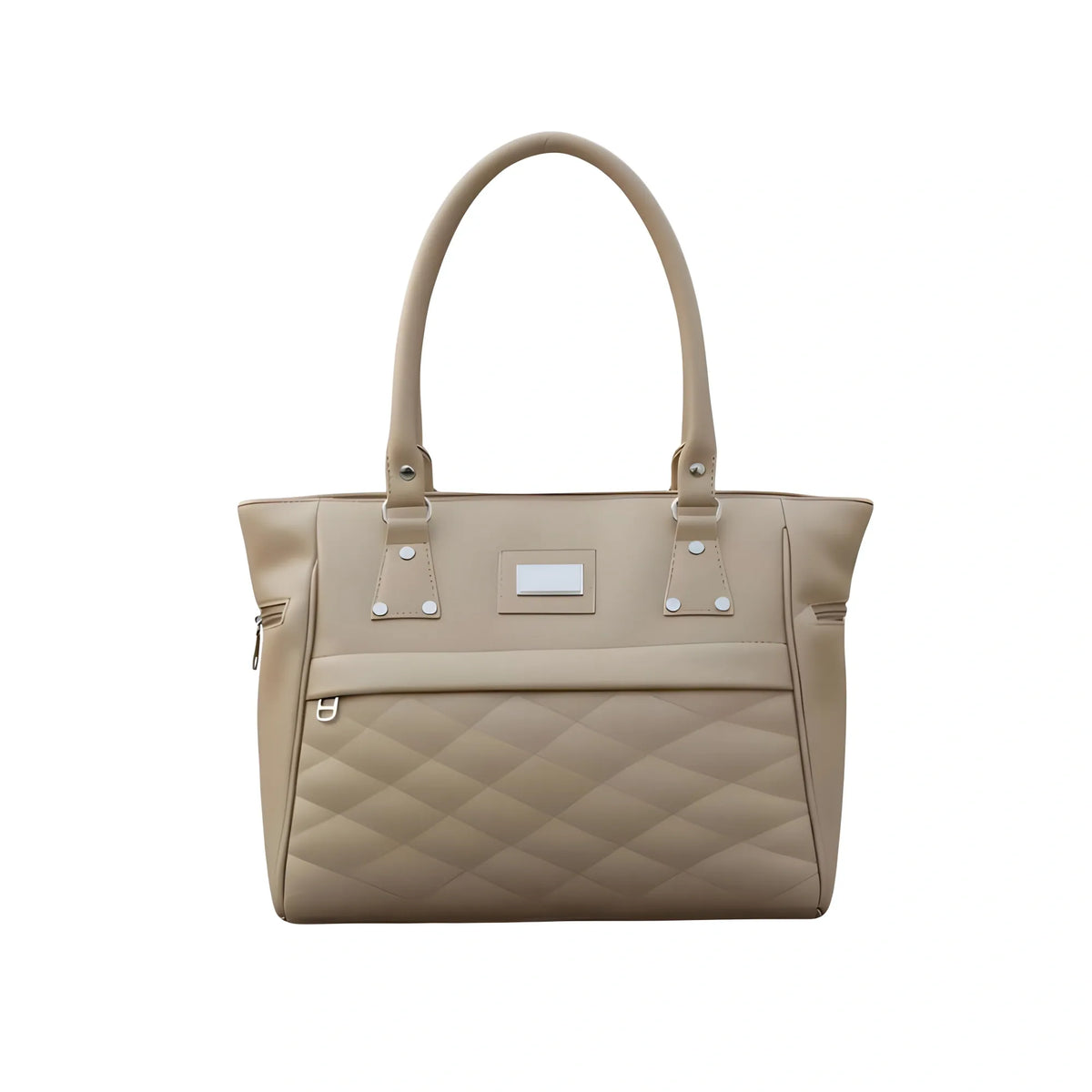 Women's PU Leather Solid Shoulder Zipper Handbag (Beige)