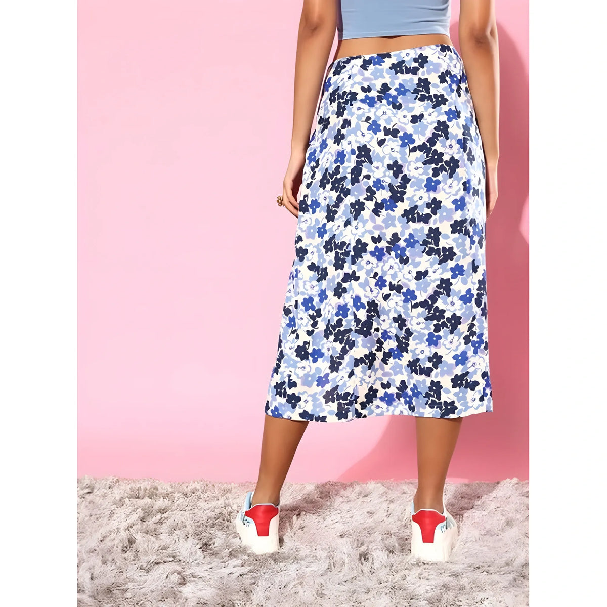 Women's Polyester Floral Side Zip Skirt (blue White) | Women Signature Collection