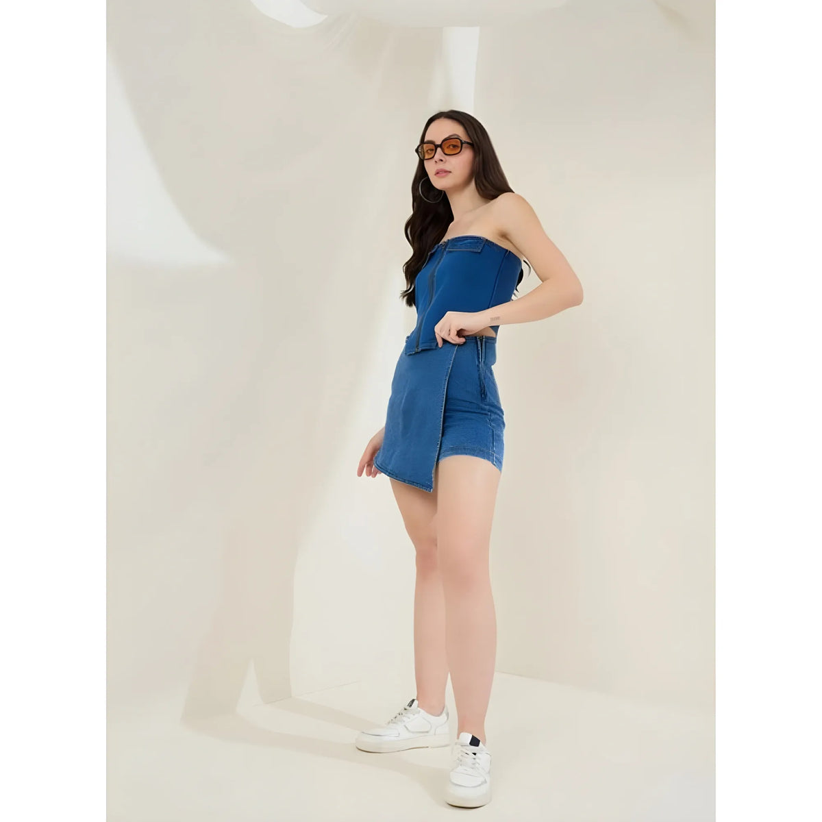 Women's Denim Lycra Solid Zip Closure Skorts (blue) | Women Signature Collection