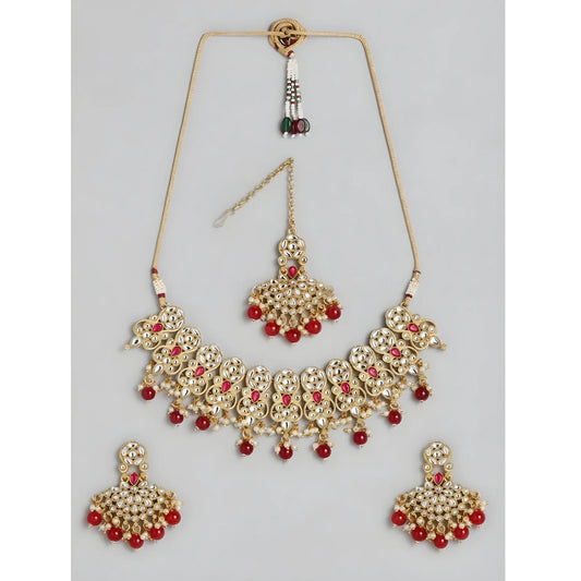Women's Rose Gold Plated Alloy Necklace &amp; Earings Set (Red)