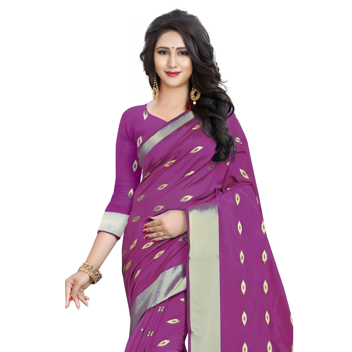 Women's Silk Blend Woven Saree With Unstitched Blouse 5.5Mtr (Pink)