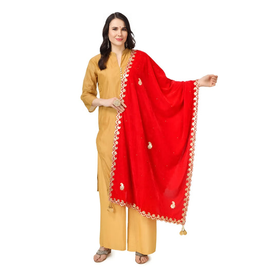 Women's Velvet Gotta Patti Dupatta (Red, Length:  2.25 to 2.50 Mtr)