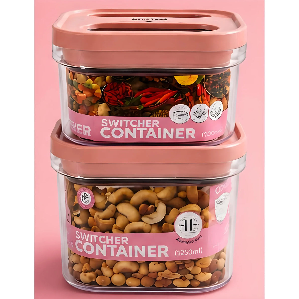 Pack of 2 Switchers Airtight Storage Container Set 1250 ML (Pink)