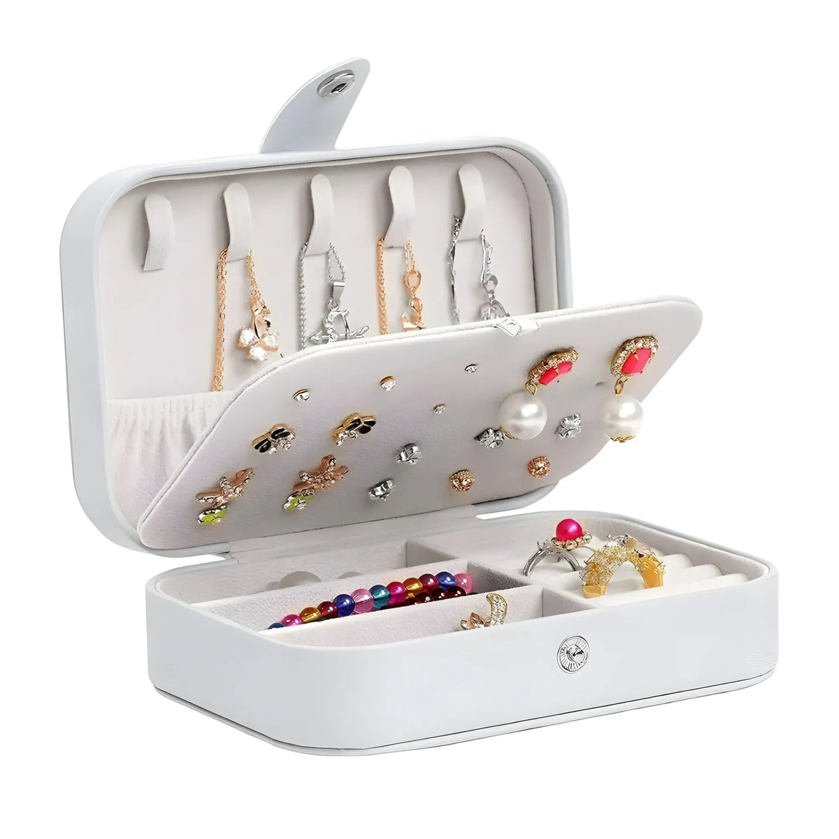 PU Leather Solid Jewelry Storage Box (White-Cream)