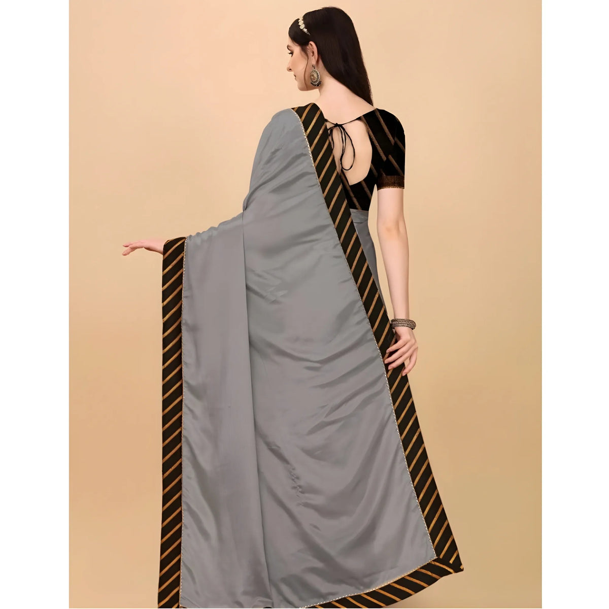 Women's Chiffon Self Design Saree With Unstitched Blouse 5.5Mtr (Silver)