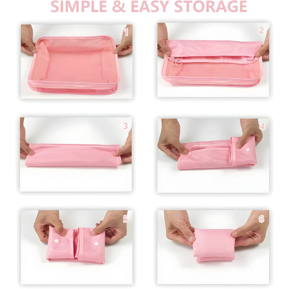 Nylon 7 Pcs Travel Waterproof Storage Bag (Pink)