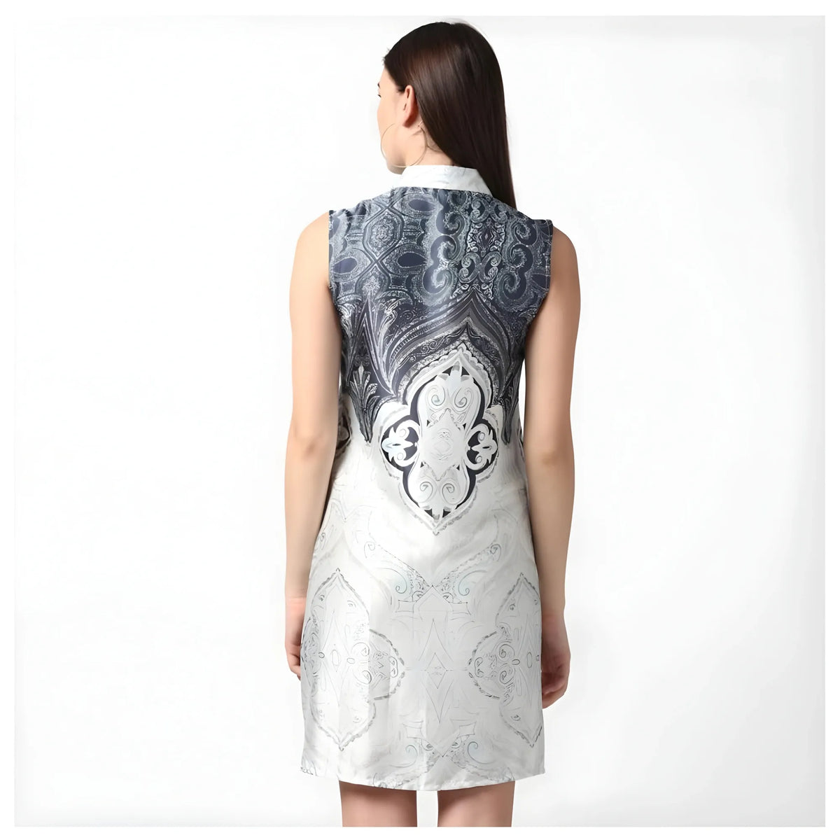 Women's Polyester Printed Sleeveless Above Knee Dress (Blue)