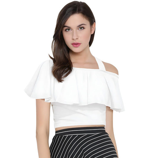 Women's Western Wear Hosiery Crop Top (White)
