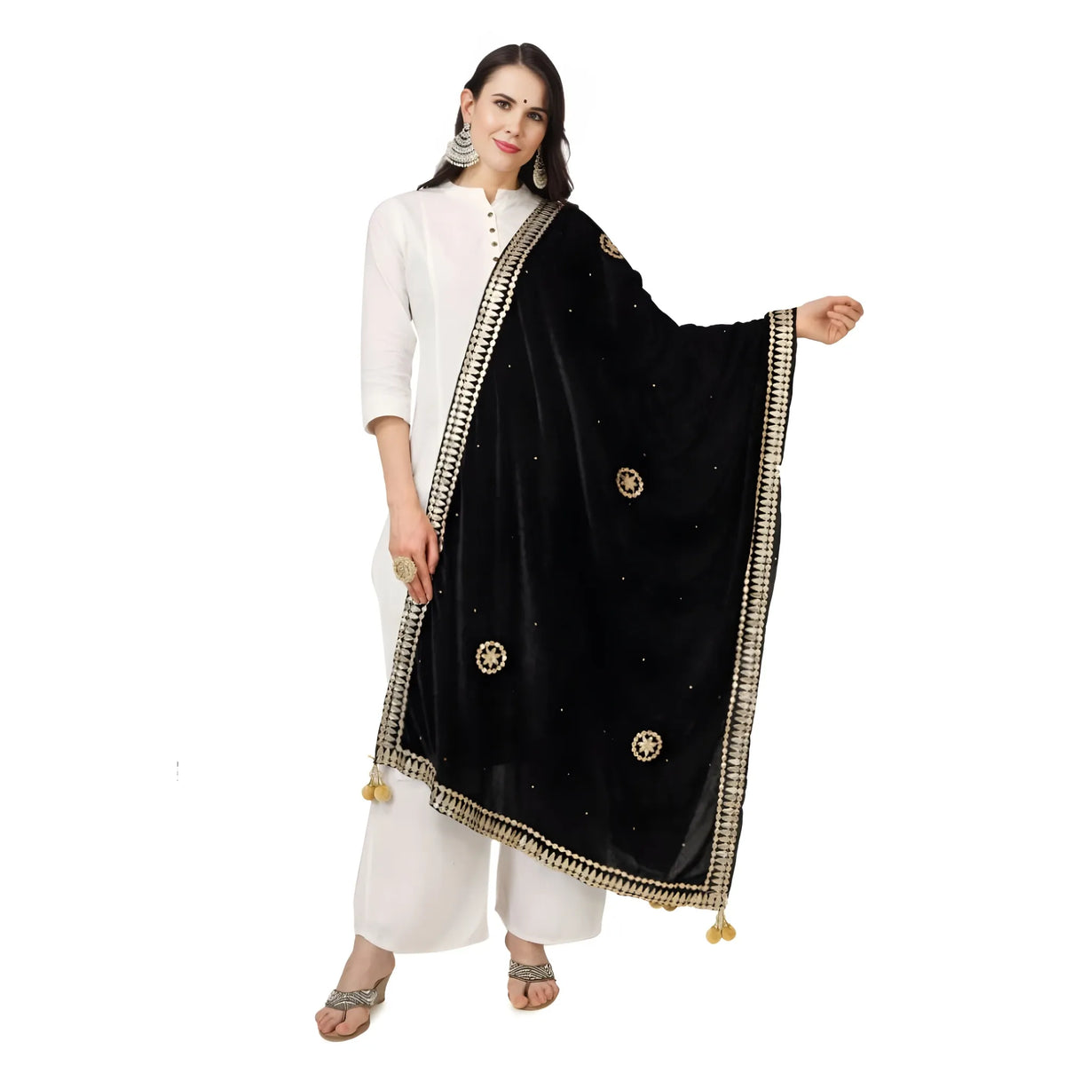 Women's Velvet Gotta Patti Dupatta (Black, Length:  2.25 to 2.50 Mtr)