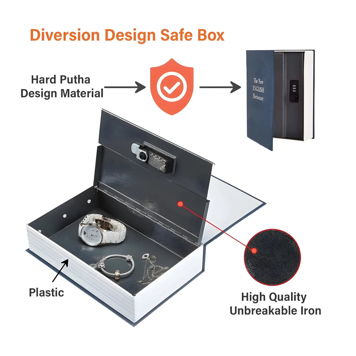 Secret Book Safe with Number Locker (Gray)
