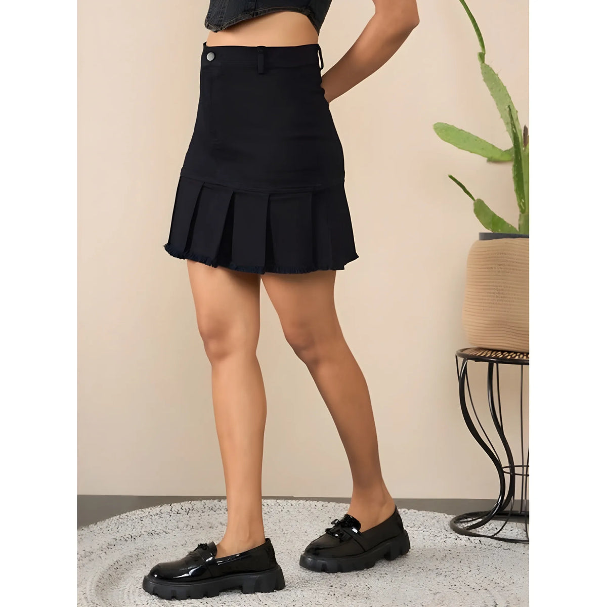 Women's Denim Washed Buttoned Skirt (black) | Women Signature Collection