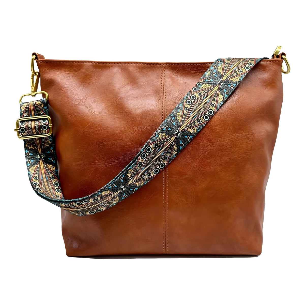 Women's PU Leather Medium Sling bag Zipper Handbag (Brown)