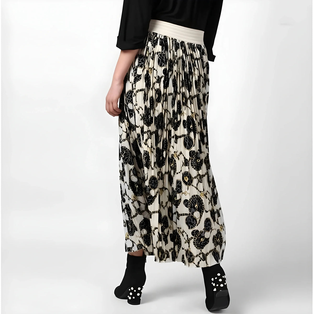 Women's Georgette Chain Print Elasticated Skirt (cream Black) | Women Signature Collection