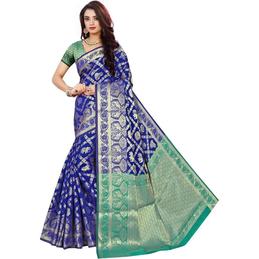 Azure Dahlia Jacquard Woven Saree with Unstitched Blouse 5.5 m