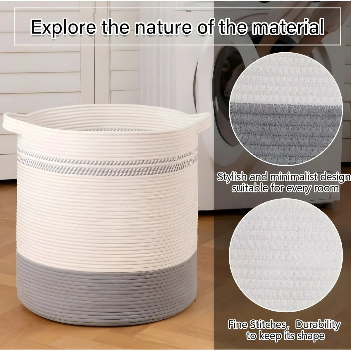 Cotton Pack Of_1 12x14 Inch Storage Basket For Clothes (Grey-White)