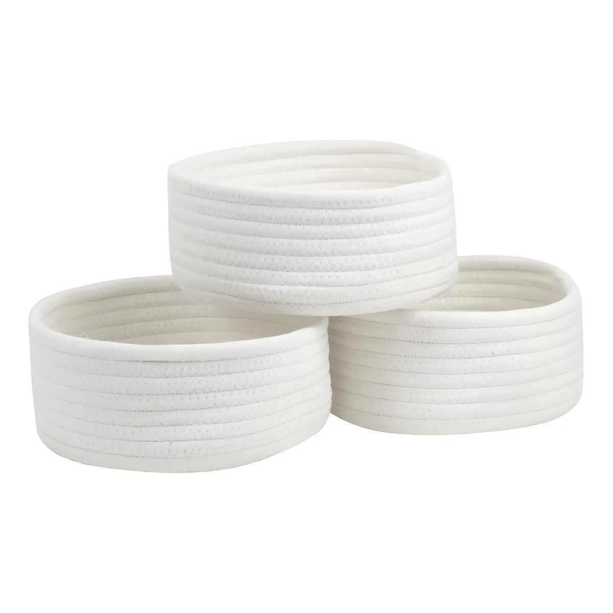 Cotton 8x3 Inch Round 3 Set Bedside Organizer With Out Lid (White)