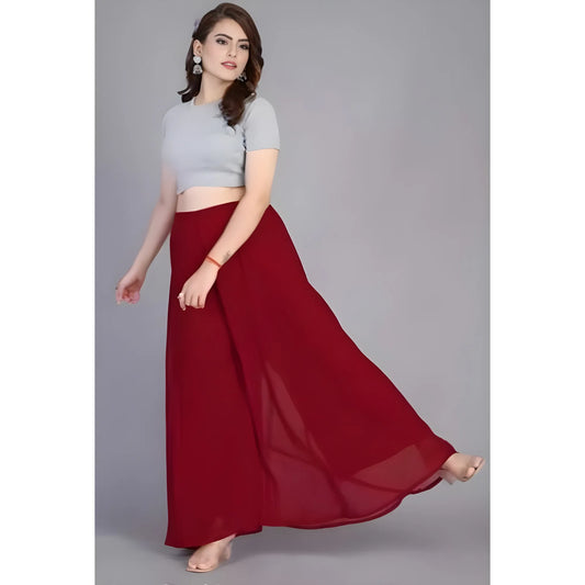 Women's Pack of 1 Georgette Solid High Rise Wide Leg Flared Palazzo with Elastic Waist (Maroon)