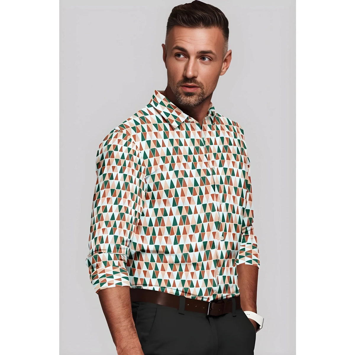 Men's Cotton Blended Printed Full Sleeve Shirt (Multicolor)