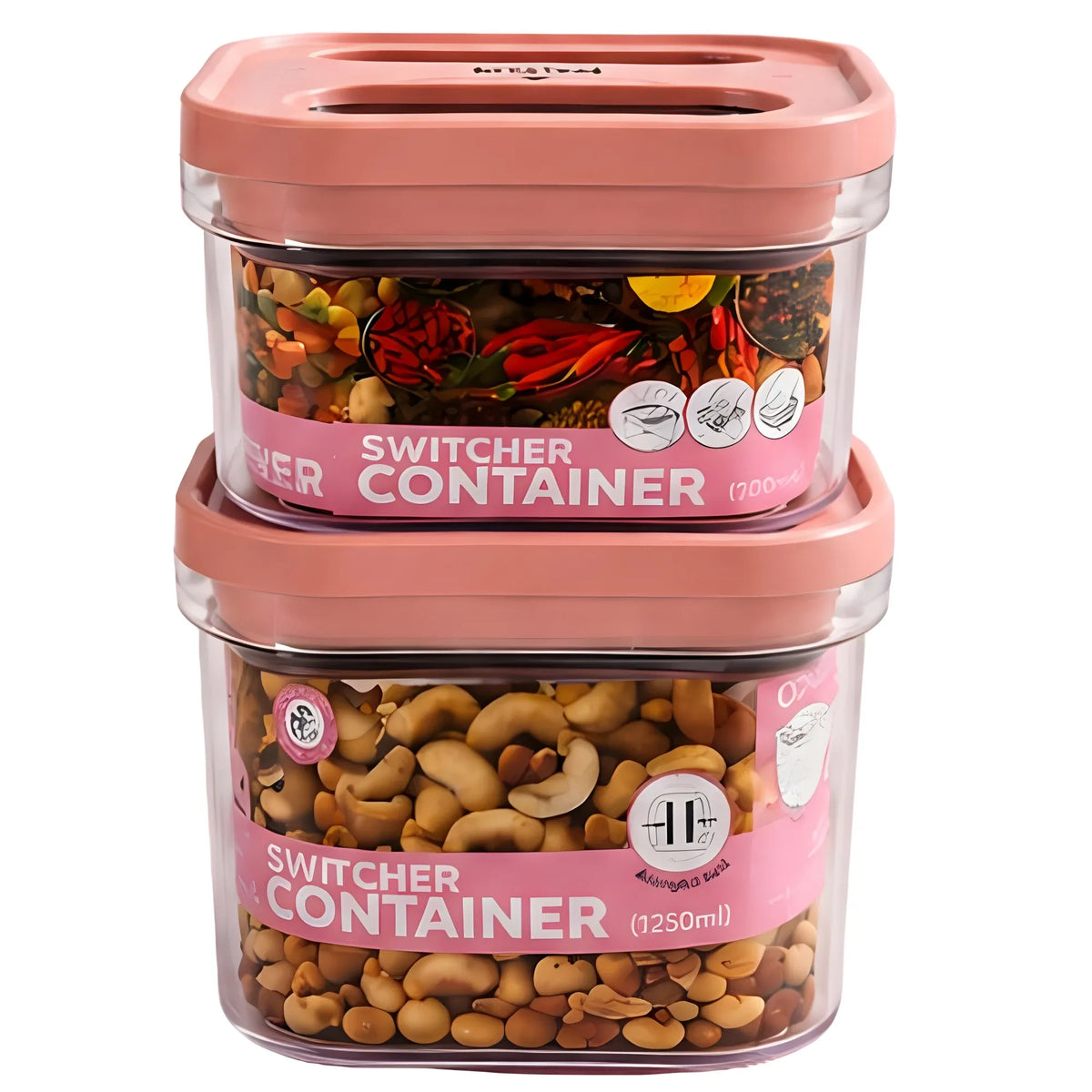 Pack of 2 Switchers Airtight Storage Container Set 1250 ML (Pink)