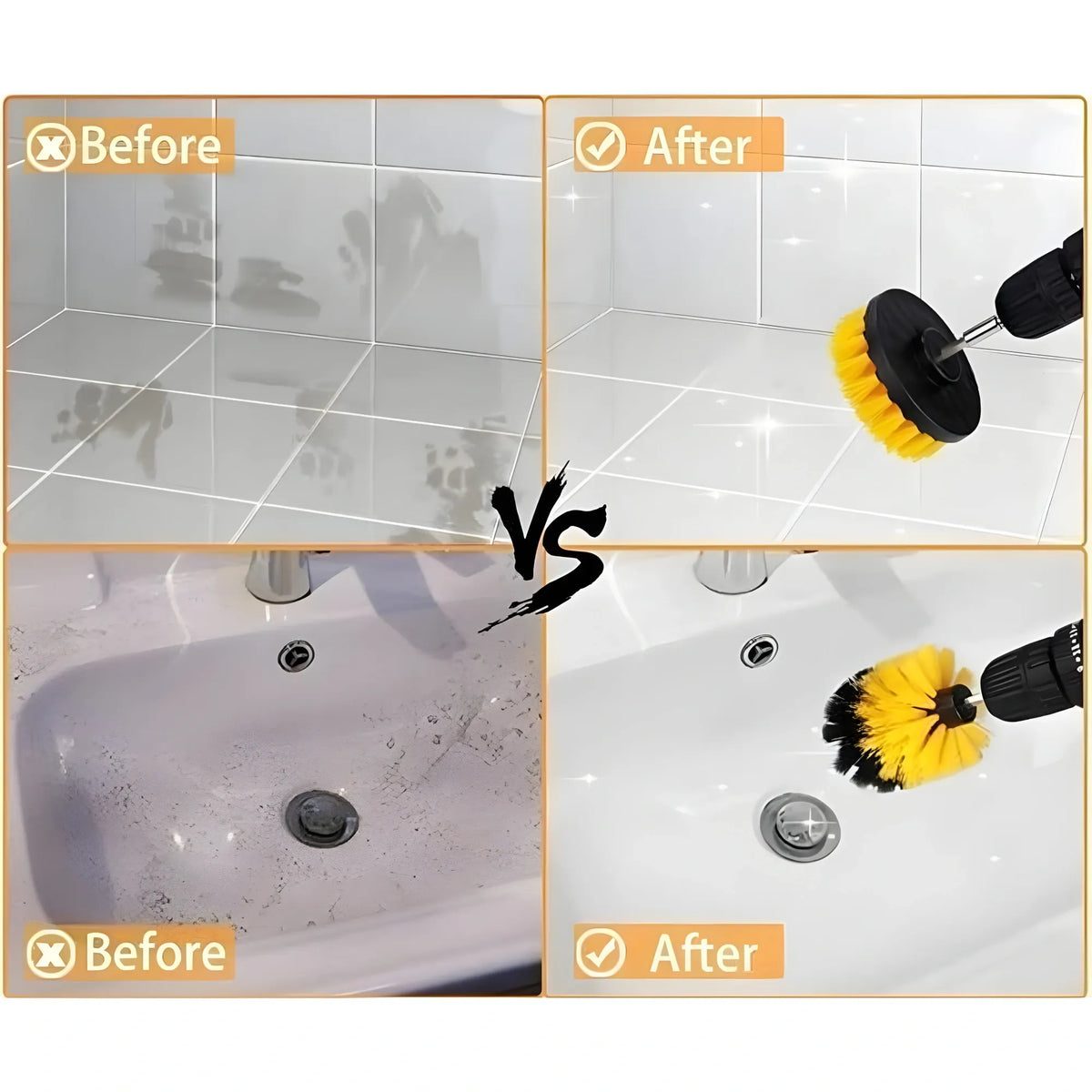 Pack Of 4 Plastic Solid Power Drill Scrub Brush Cleaning Set (Yellow-Black)