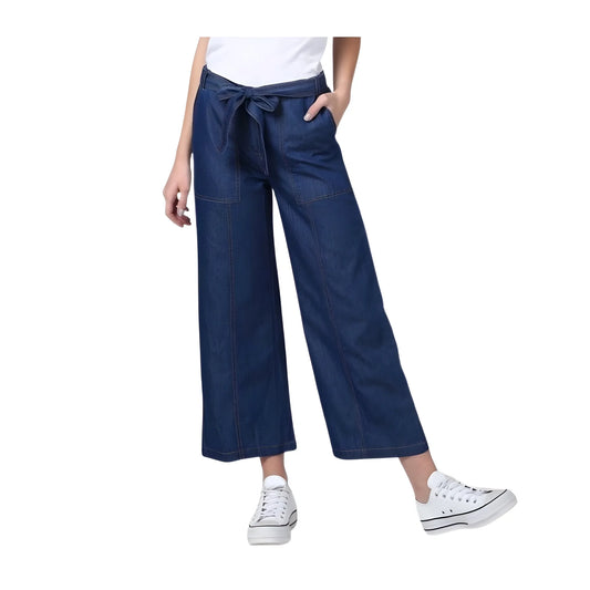 Women's Denim Solid Elasticated Trousers (blue) | Women Signature Collection