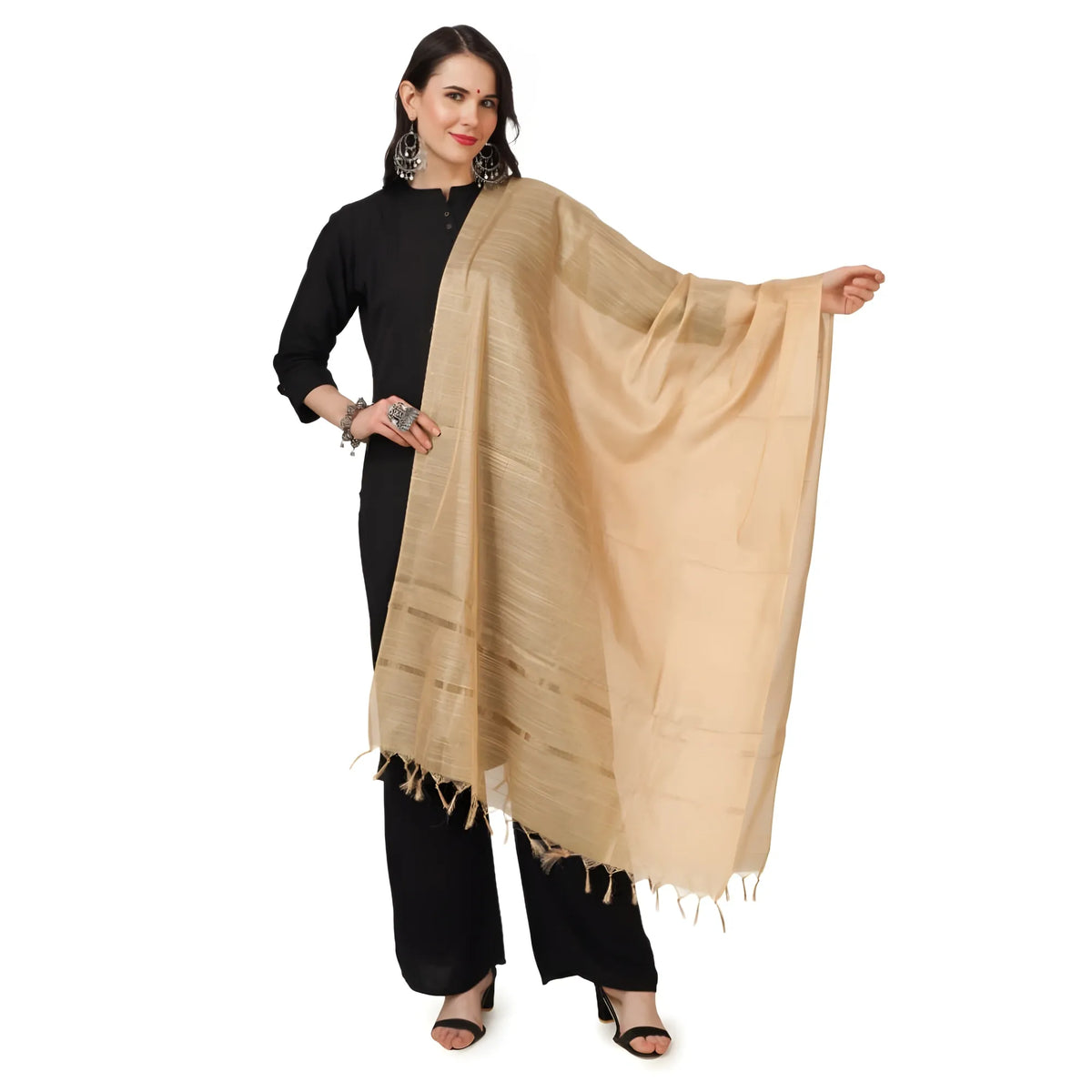 Women's Chanderi Solid Dupatta (Gold, Length:  2.25 to 2.50 Mtr)