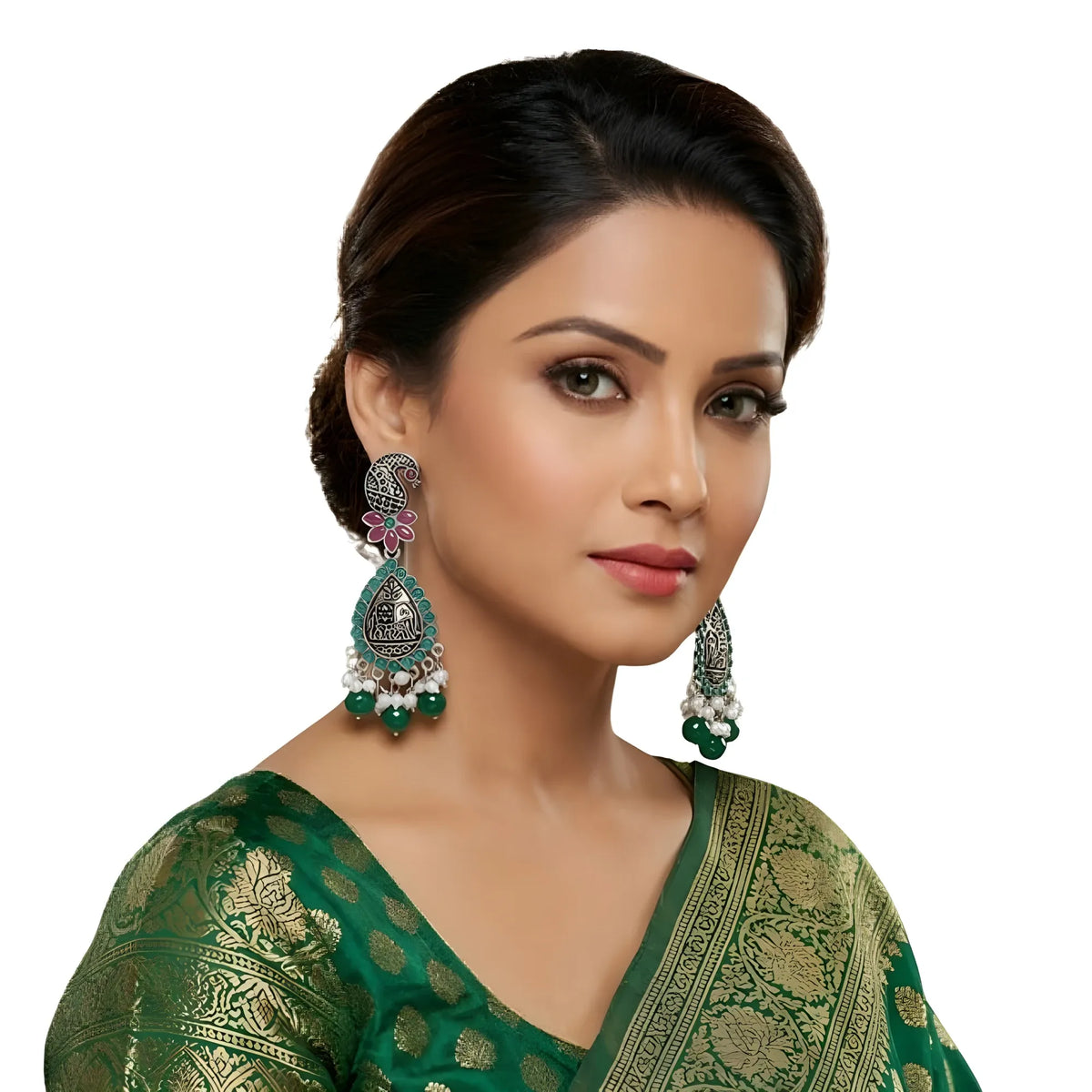 Women's Zinc Alloy Gold Plated Chandbali Earrings (Multicolor)