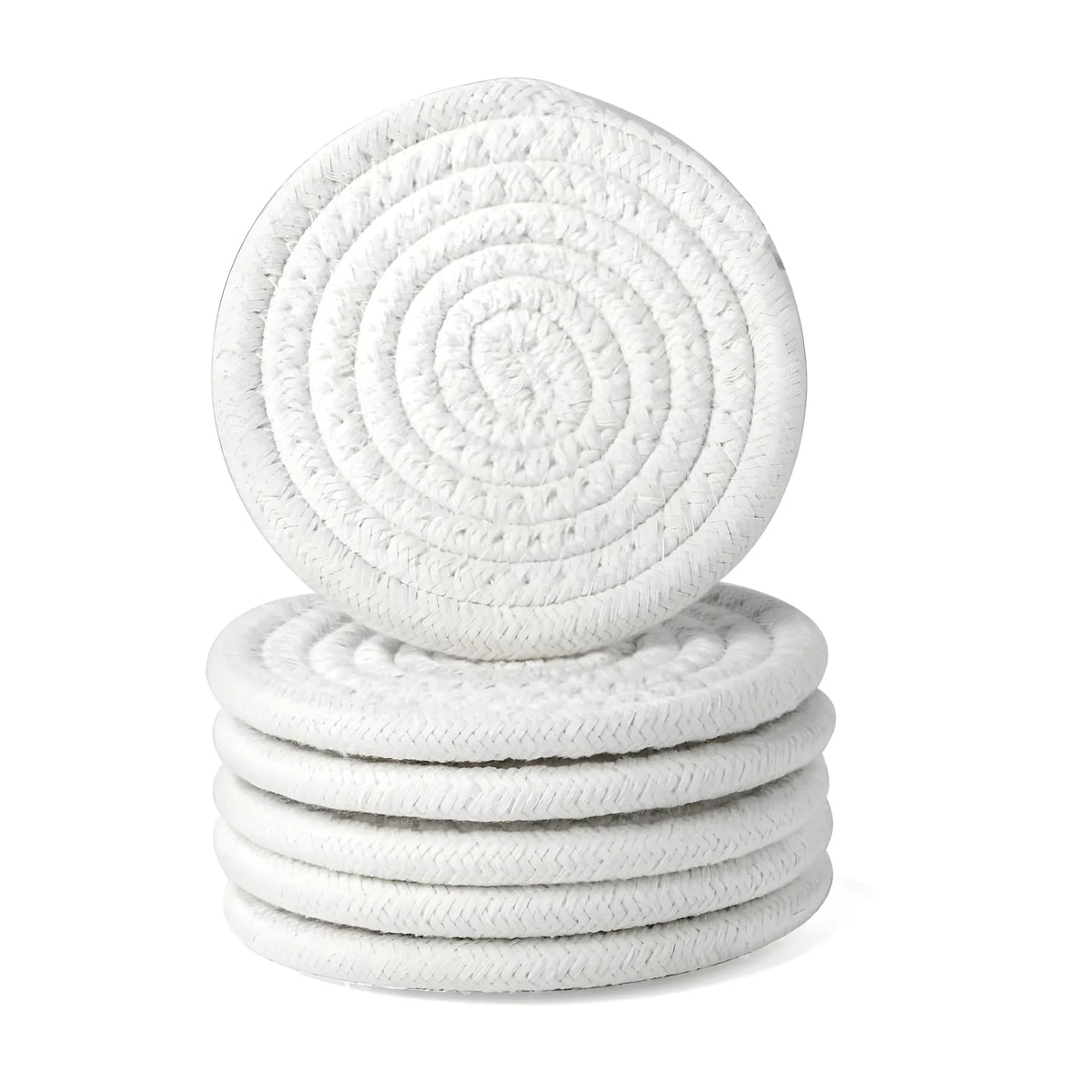 Cotton Rope Drink Coasters 6 Pcs Set (White)