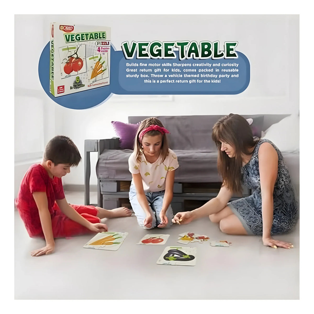 4_Pcs Set Vegetable Puzzles | Cardboard | Educational Toys | 3+ Years