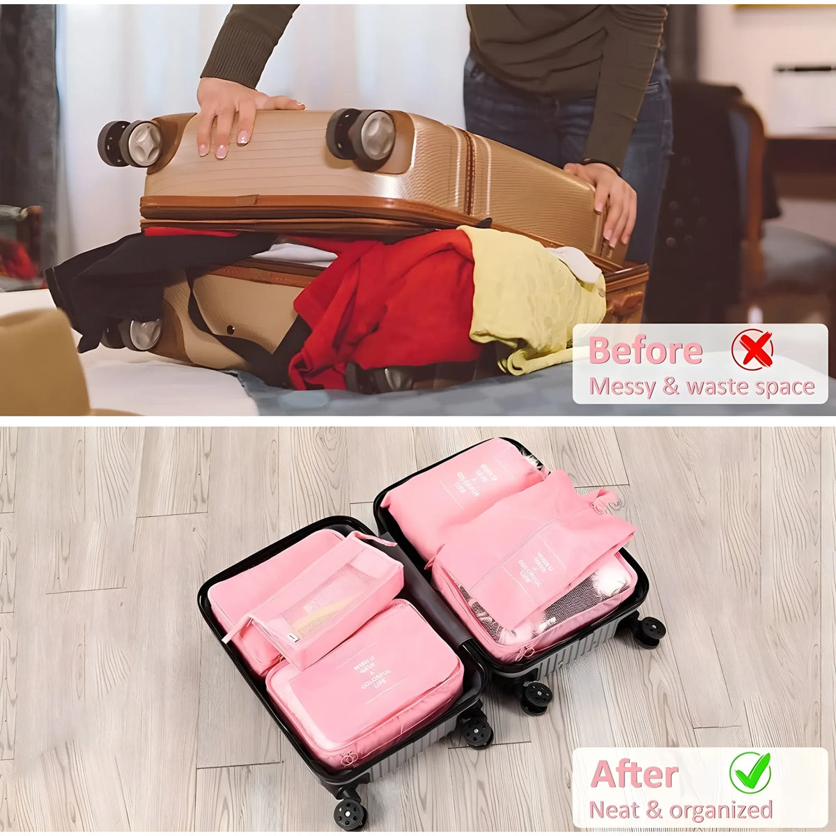 Nylon 7 Pcs Travel Waterproof Storage Bag (Pink)