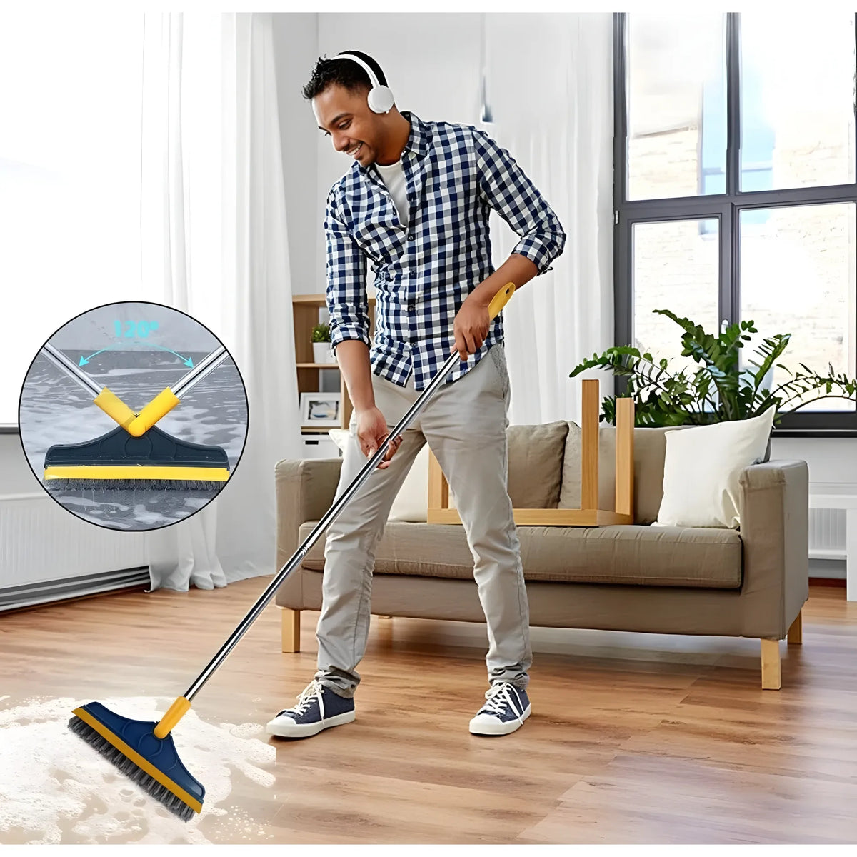 '- 2 in 1 Scrape Floor Scrubbing Brush (Multicolor)