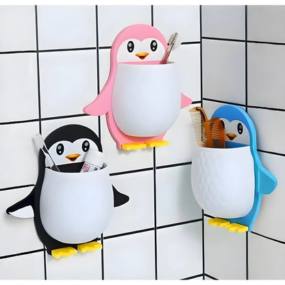 Pack of 3 Wall Mounted Penguin Design Toothpaste Holder (Multicolor)