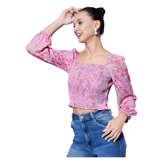 Women's Polyester Floral Long Sleeves Top (Multicolor)