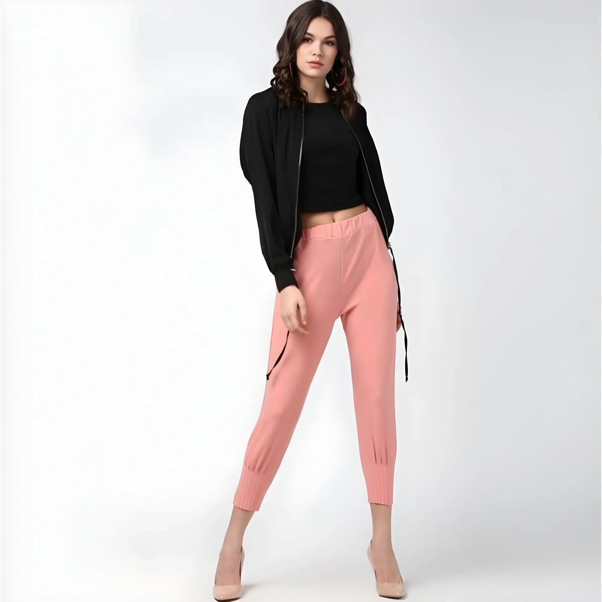 Women's Polyester Solid Elasticated Trousers (pink) | Women Signature Collection
