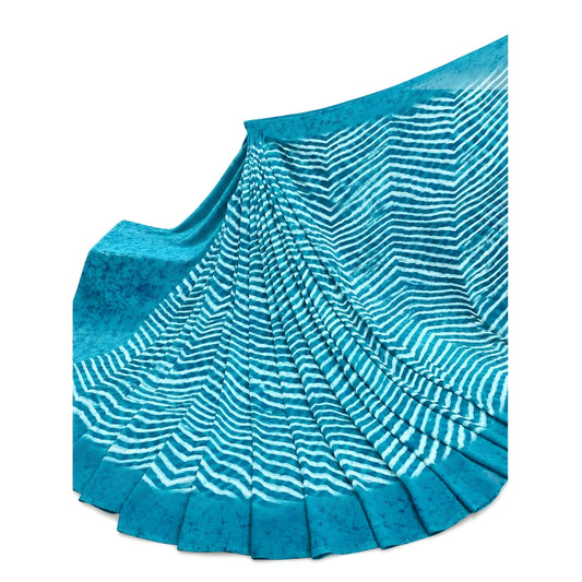 Women's Georgette Printed Saree With Unstitched Blouse 5.5Mtr (Turquoise)
