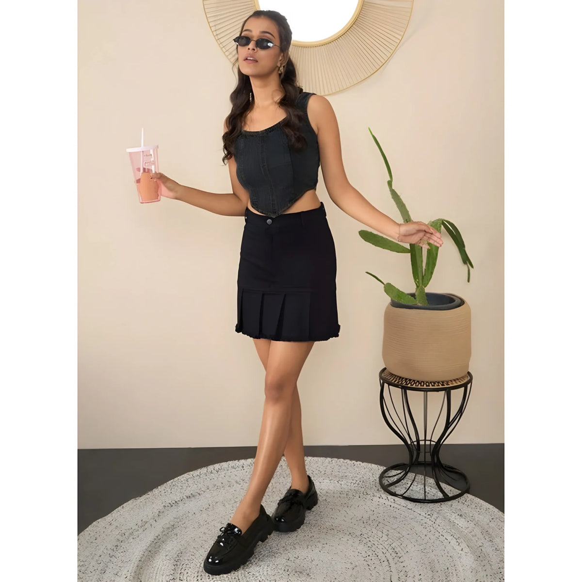 Women's Denim Washed Buttoned Skirt (black) | Women Signature Collection