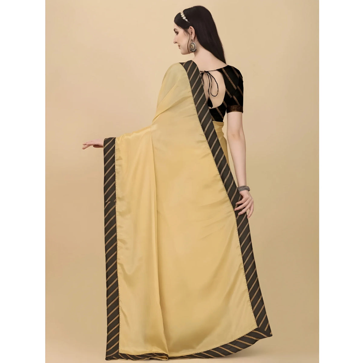 Women's Chiffon Self Design Saree With Unstitched Blouse 5.5Mtr (Yellow)