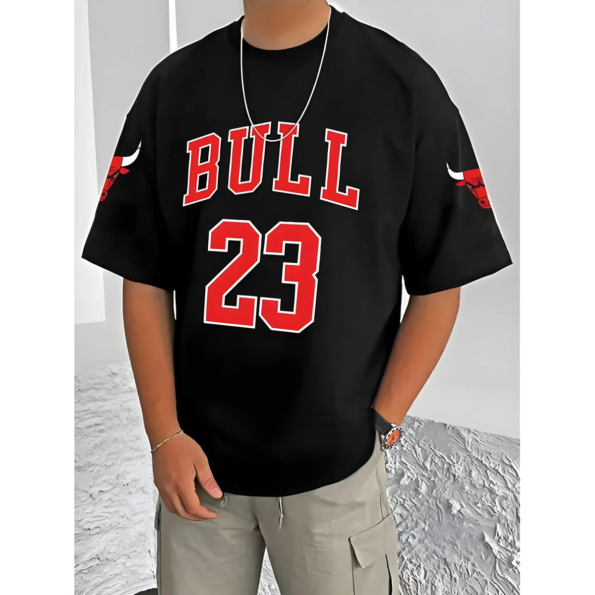 Men's Casual Cotton Blend Printed Round Neck Half Sleeve T-Shirt (Black)