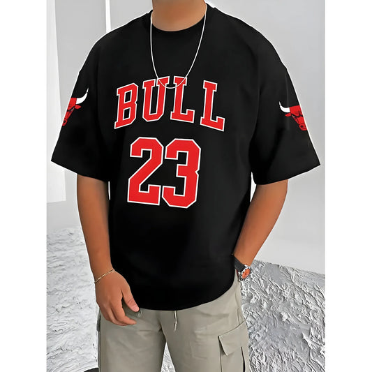 Men's Casual Cotton Blend Printed Round Neck Half Sleeve T-Shirt (Black)