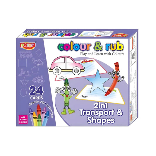 2 in 1 Transport - Shapes Colour And Rub With 24 Cards | Cardboard | Educational Toys | 3+ Years