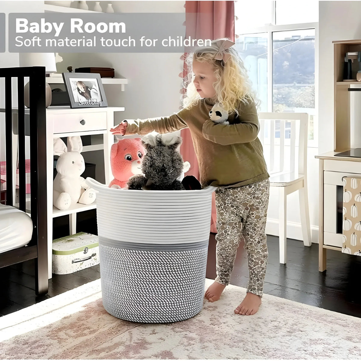 Cotton Pack Of_1 12x14 Inch Storage Basket For Clothes (Grey-White)