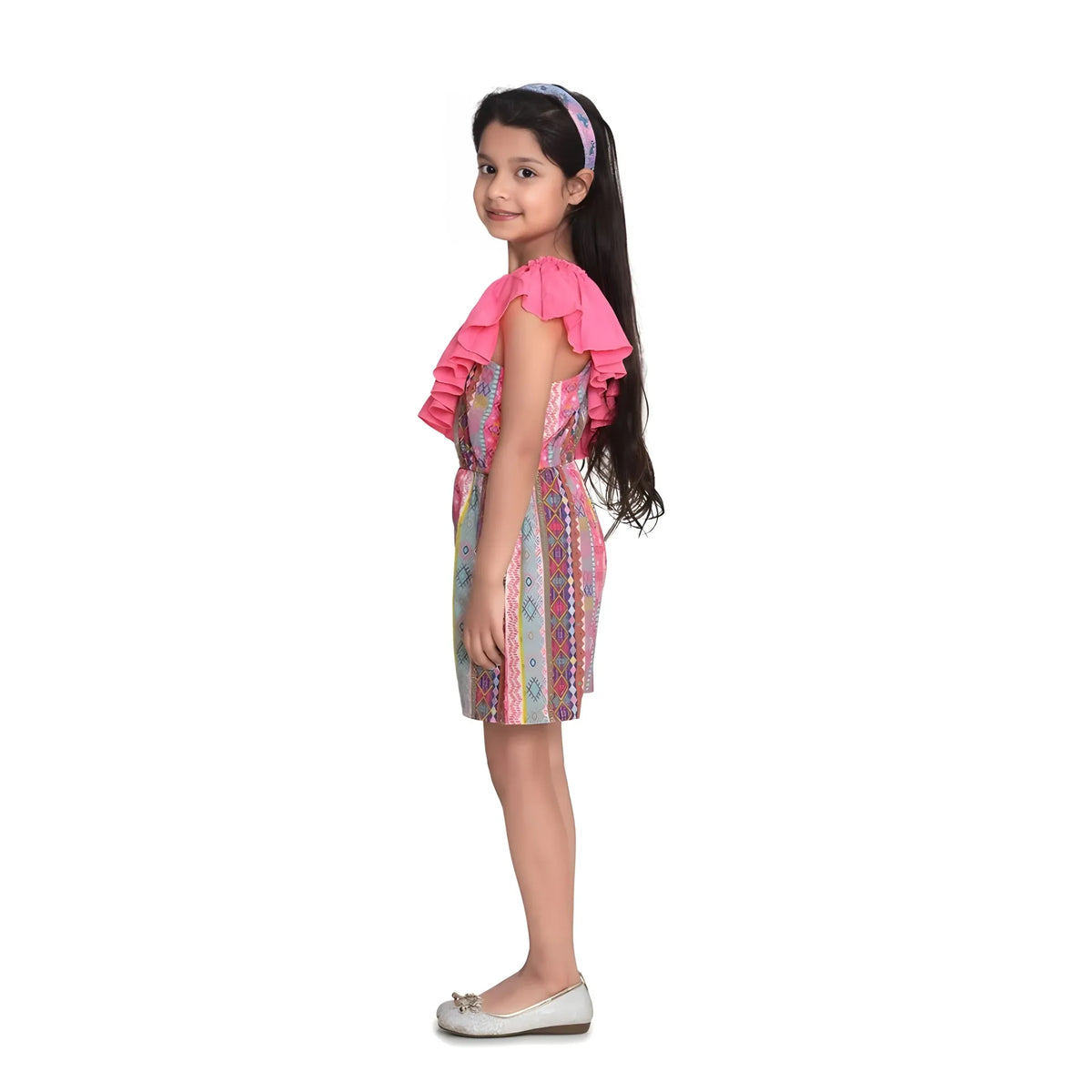 Girl's Cotton &amp; Polyester Printed 3/4th Sleeves Dress (pink) | Kids Signature Collection