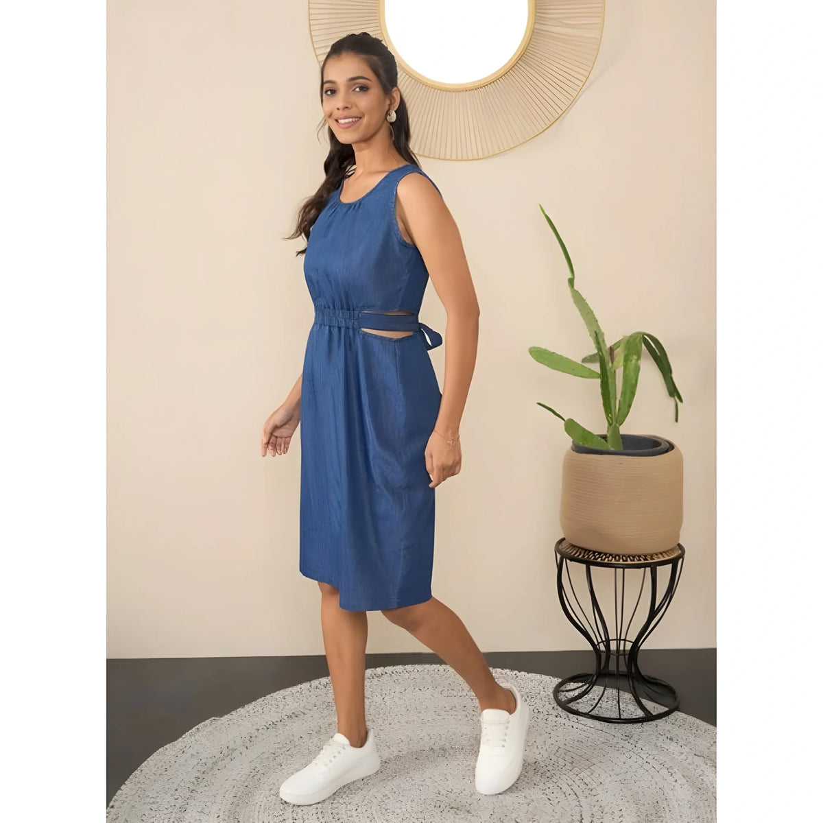 Women's Denim Solid Sleeveless Dress (blue) | Women Signature Collection