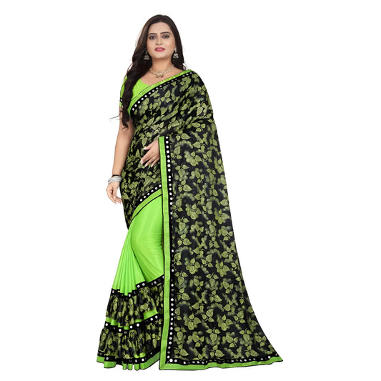 Women's Lycra Blend Saree with Blouse (Pista, 5-6 Mtrs)