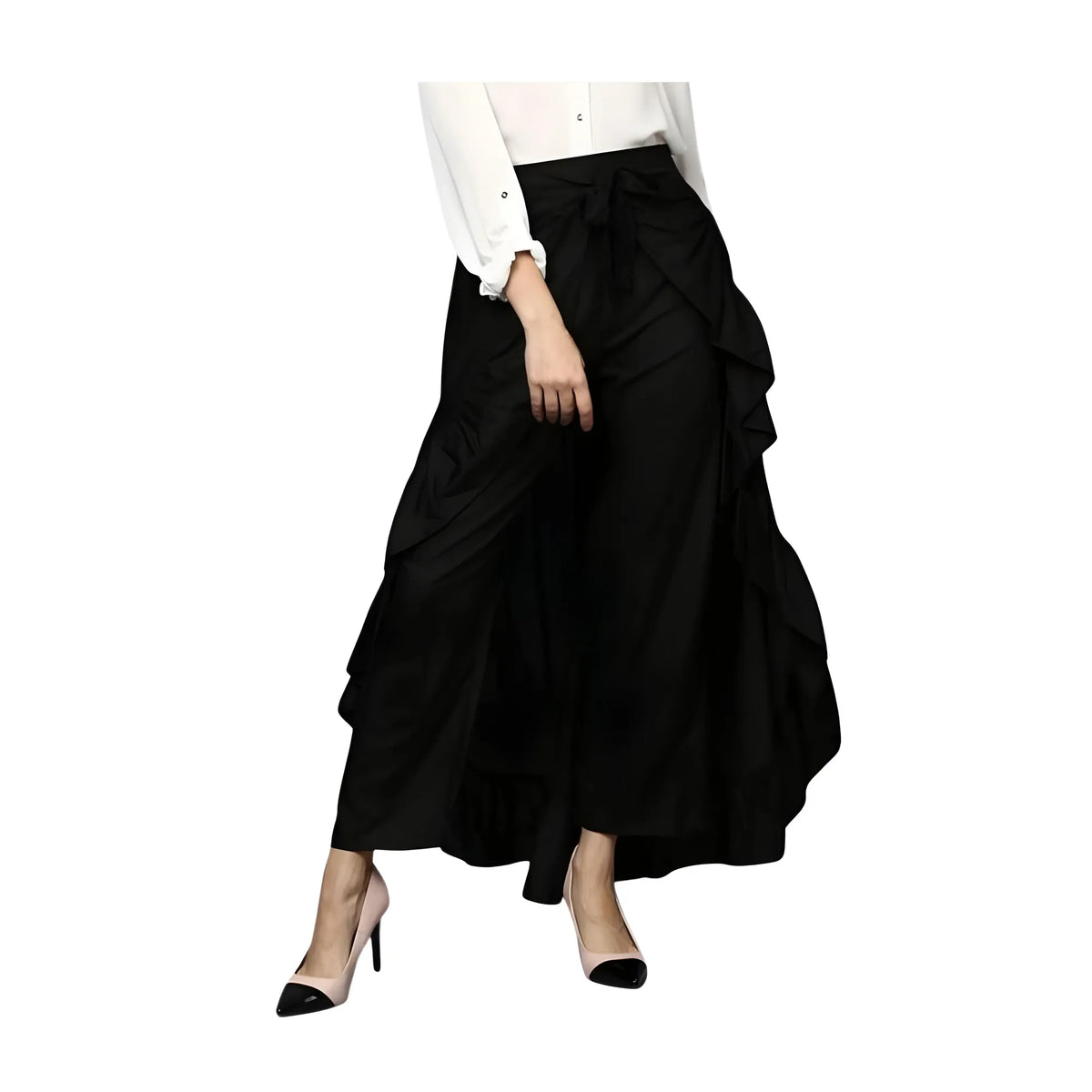 Women's Rayon Ruffled Elasticated Skirt (black) | Women Signature Collection