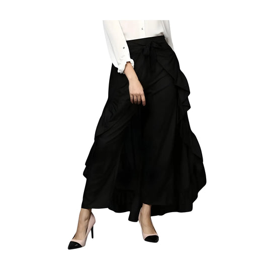Women's Rayon Ruffled Elasticated Skirt (black) | Women Signature Collection