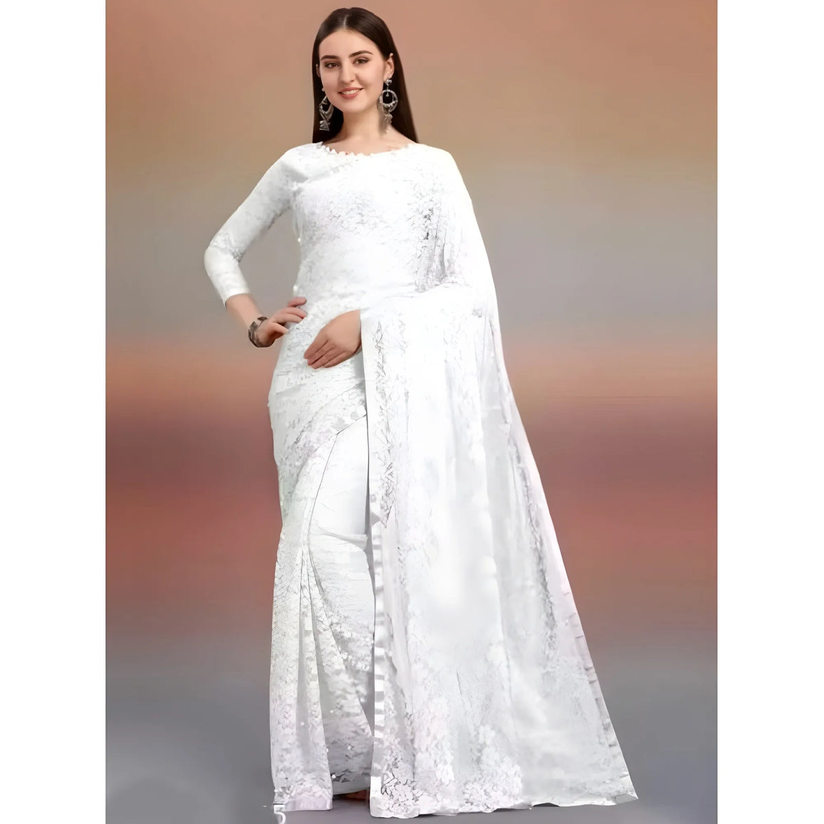 Women's Net Self Design Saree With Unstitched Blouse 5.5Mtr  (White)